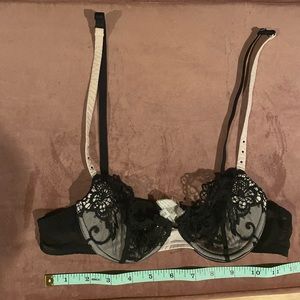 Simone Perele Black and Pink Lace Bra With Rhinestones